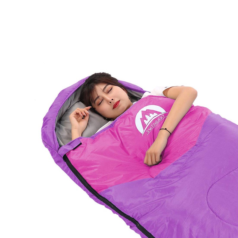 SWTMERRY Sleeping Bag 3 Seasons (Summer, Spring, Fall) Warm & Cool Weather - Lightweight,Waterproof Indoor & Outdoor Use for Kids, Teens & Adults for Camping Hiking, Backpacking and Survival (Purple) - Image 4